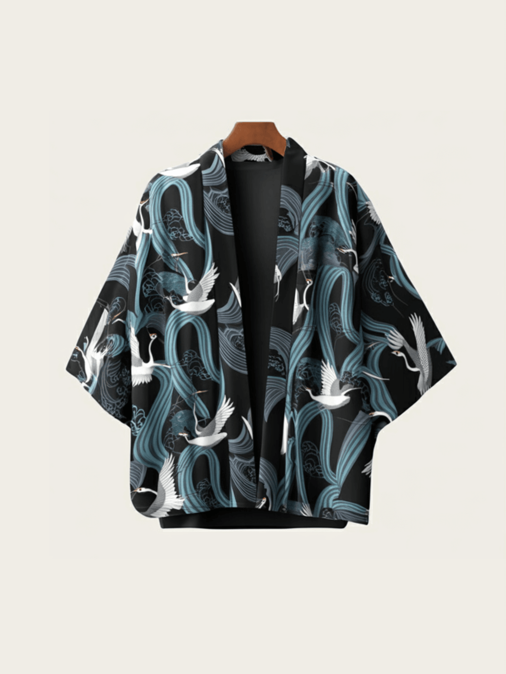 Midnight Wave Crane Pattern Kimono Jacket
