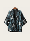 Midnight Wave Crane Pattern Kimono Jacket
