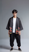 Crane Embroidered Black Kimono - – Crane