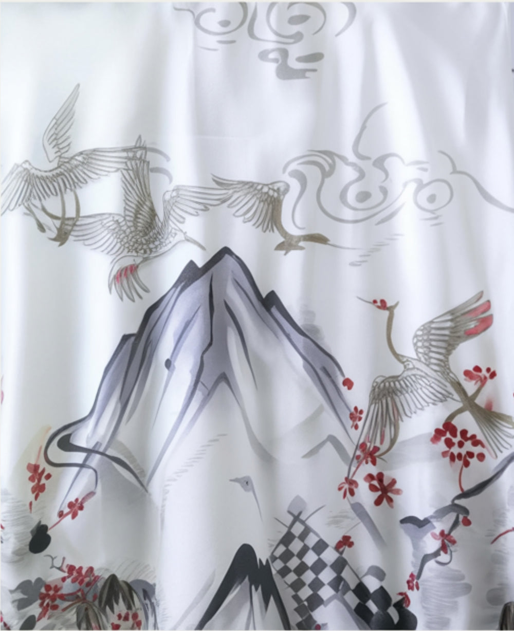 Kimono Top with Crane and Cherry Blossom Design