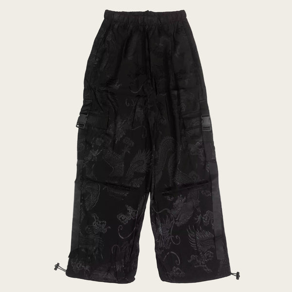 Black patterned pants on a white background