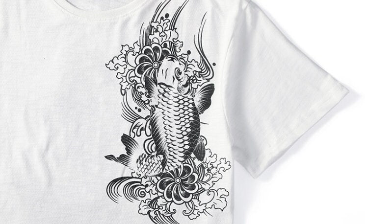 Embroidered Koi Japanese Streetwear T Shirt - 2XL
