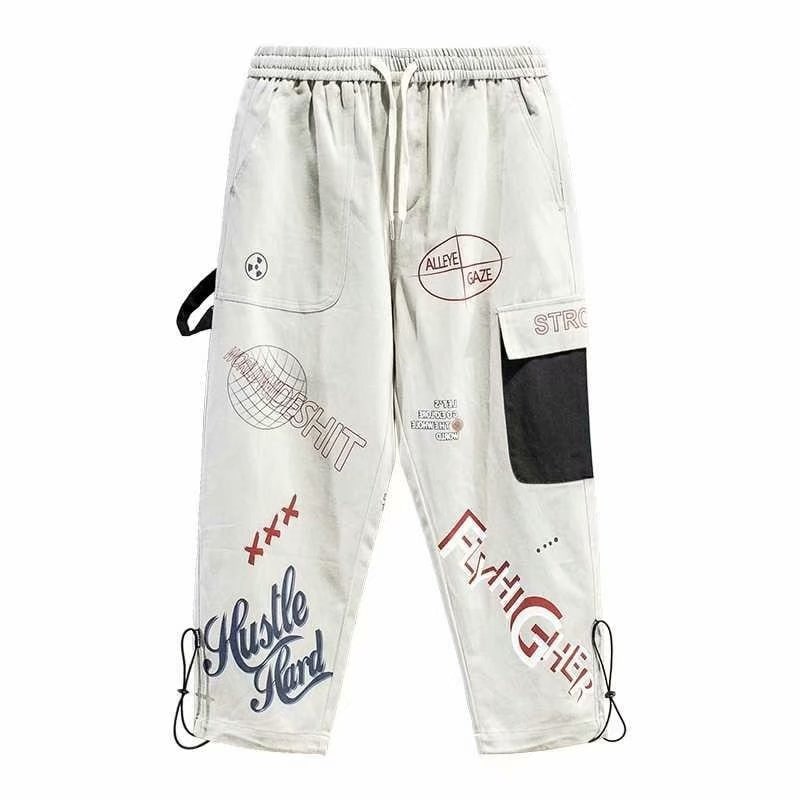 Graffiti Letter Printed Japanese Pants - Small