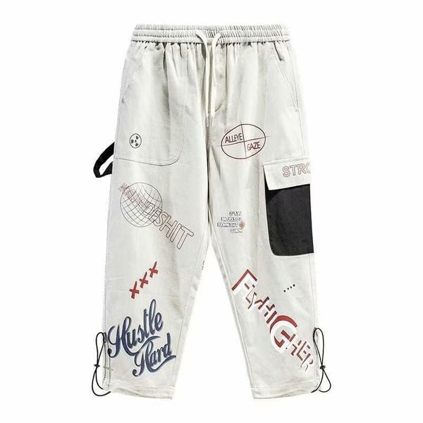 Graffiti Letter Printed Japanese Pants - Small