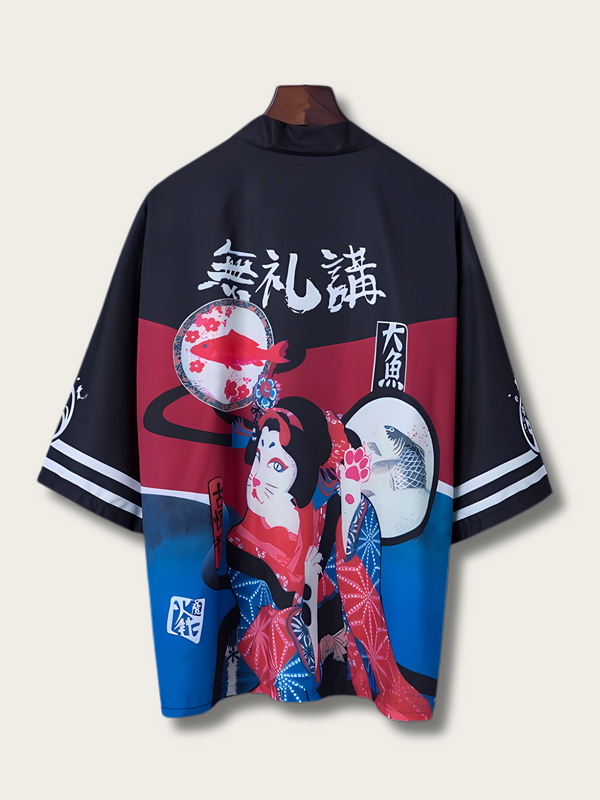 Neo-Tokyo Cat Blossom Kimono - #ffffff:White