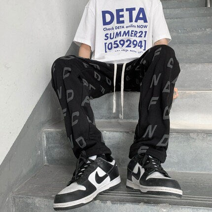 Asian Retro Printed Japanese Pants - Medium