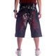 Devil Wings Embroidered Denim Japanese Shorts - 44