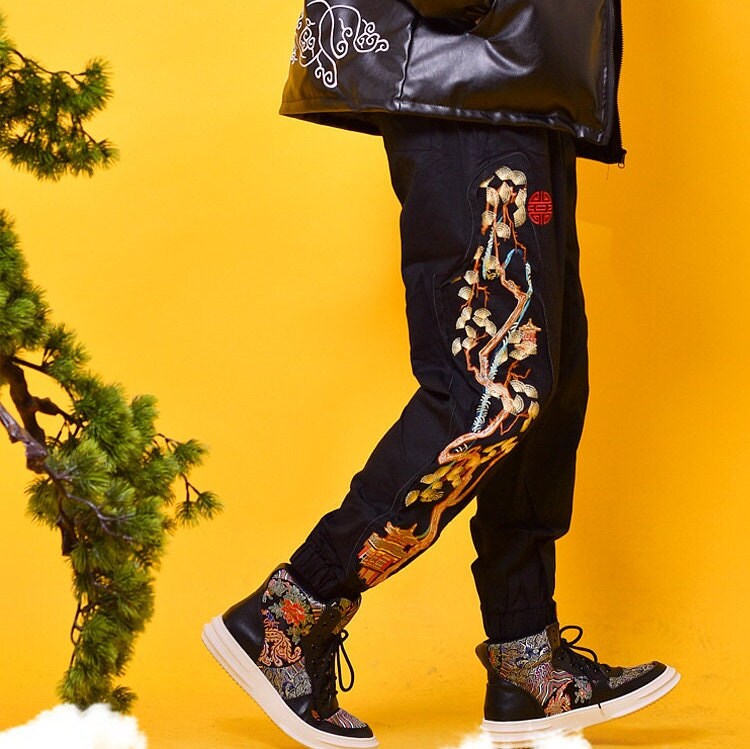 Pine Tree Embroidered Japanese Pants - 3XL