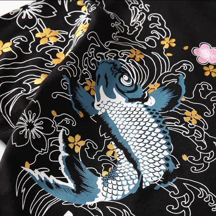 Carp Fish Embroidered Japanese T Shirt - XL