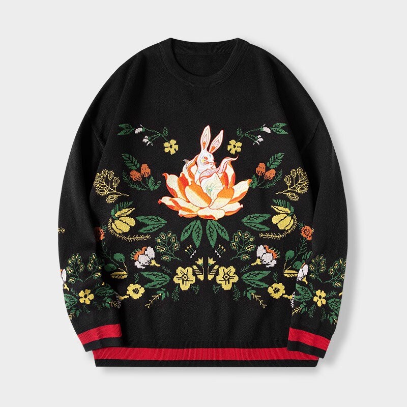 Lucky Rabbit Embroidered Japanese Sweatshirt - Medium
