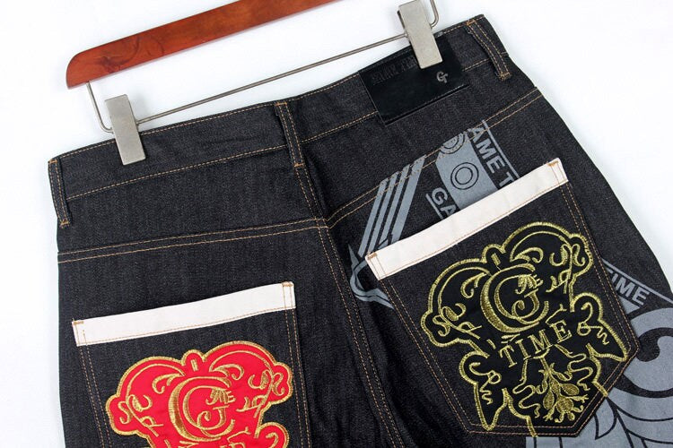 Letter Flower Printed Modern Denim Japanese Shorts - 46