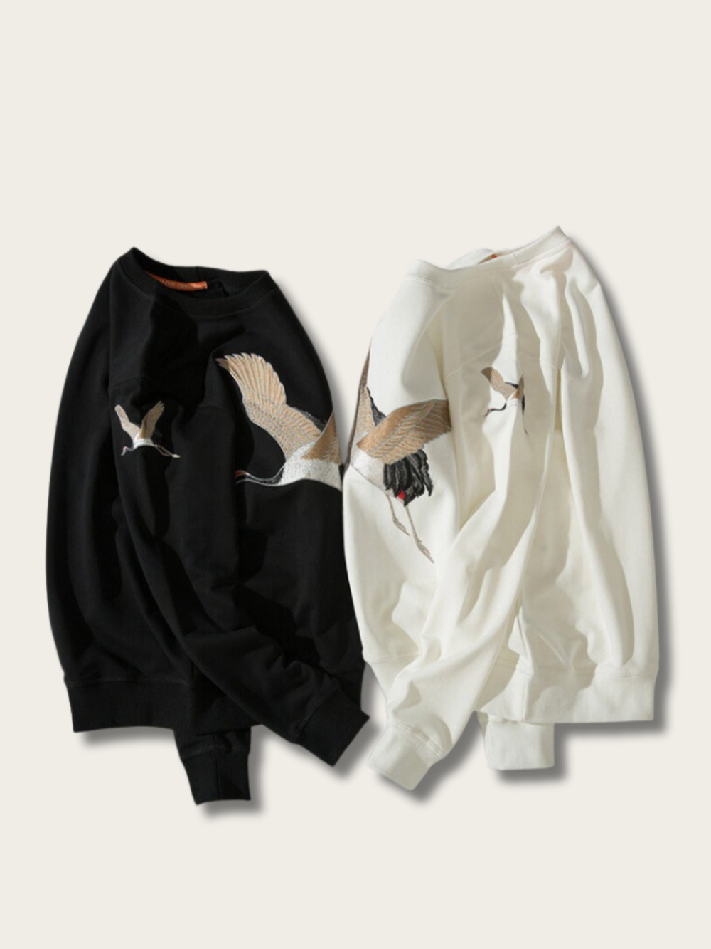 Elegant Crane Embroidered Sweatshirt - Medium
