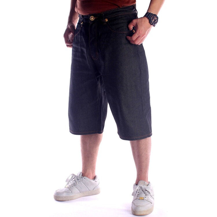 Devil Wings Embroidered Denim Japanese Shorts - 36