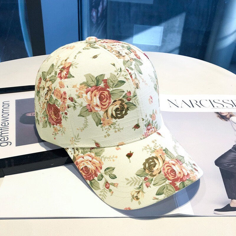Floral Printed Japanese Baseball Cap - Black