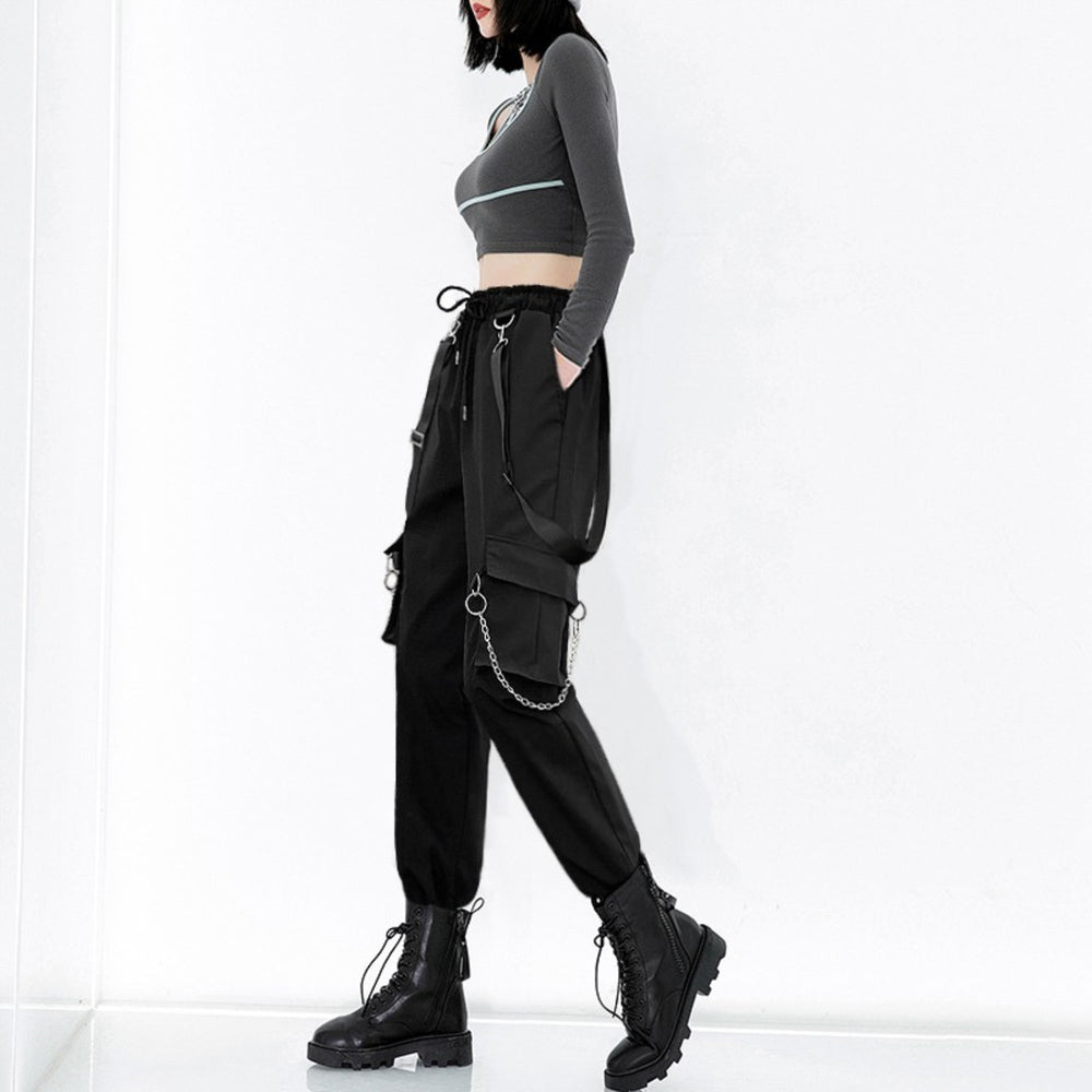 High Waist Streetwear Cargo Japanese Pants - Large