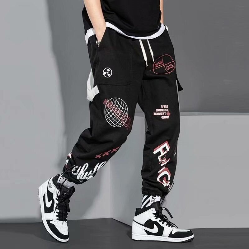 Graffiti Letter Printed Japanese Pants - XL