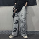 Graffiti Letter Print Retro Japanese Modern Pants - Medium