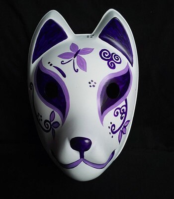 Printed Full Face Anime Fox Japanese Mask - #74