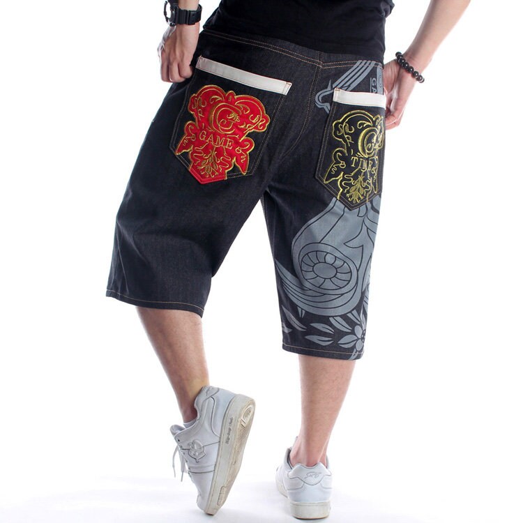 Letter Flower Printed Modern Denim Japanese Shorts - 38