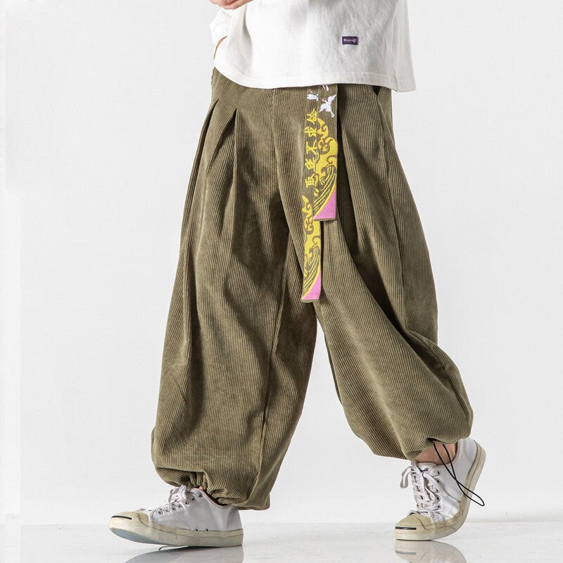 Plain Retro Style Wide Leg Japanese Harem Pants - Medium