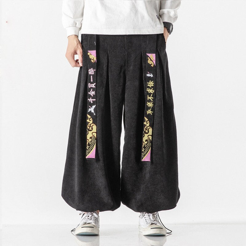 Plain Retro Style Wide Leg Japanese Harem Pants - Large