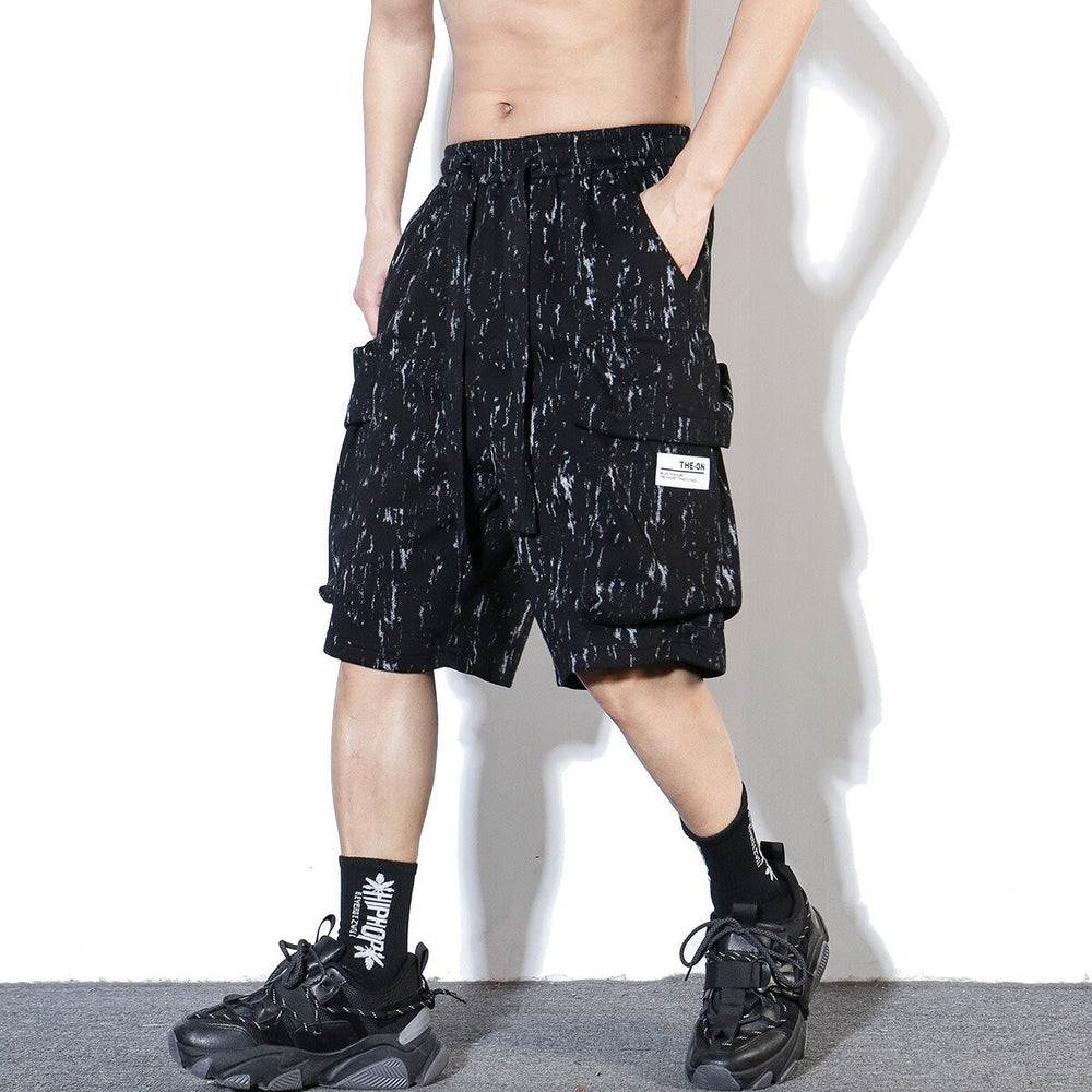 Ink Pattern Printed Retro Japanese Shorts - Large
