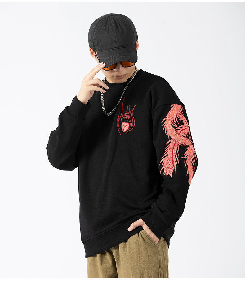 Mythical Phoenix Embroidered Japanese Sweatshirt - Large