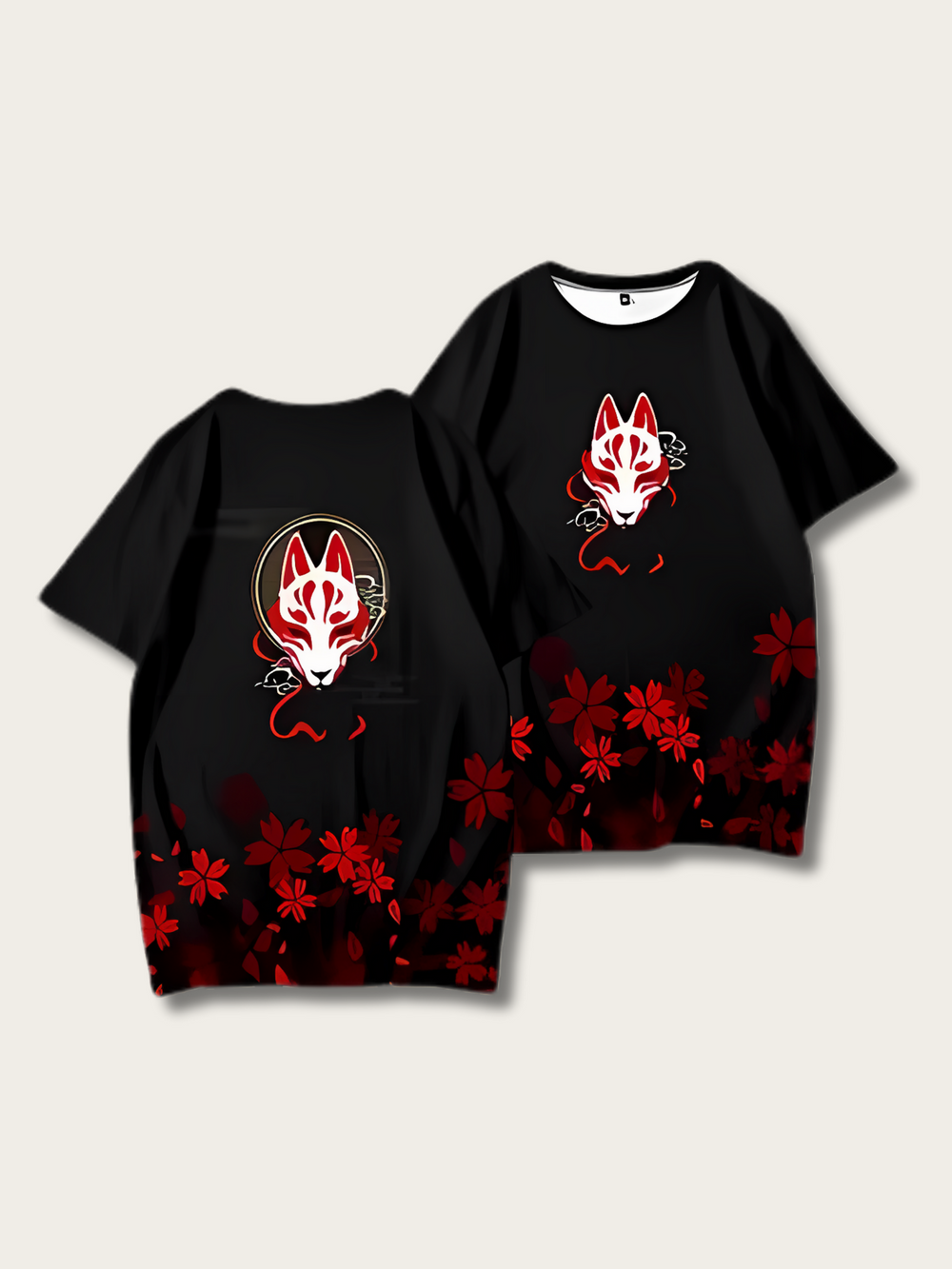 Kitsune Fox Mask Printed Japanese T Shirt - Large