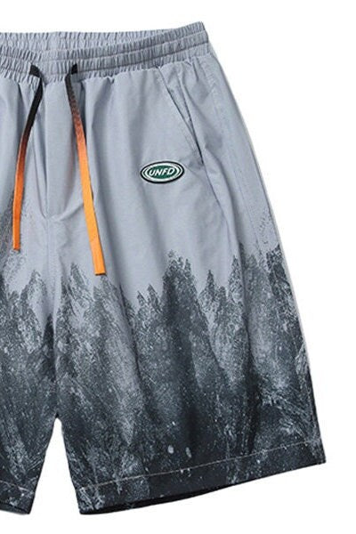 Mountain Contrast Printed Japanese Shorts - Large
