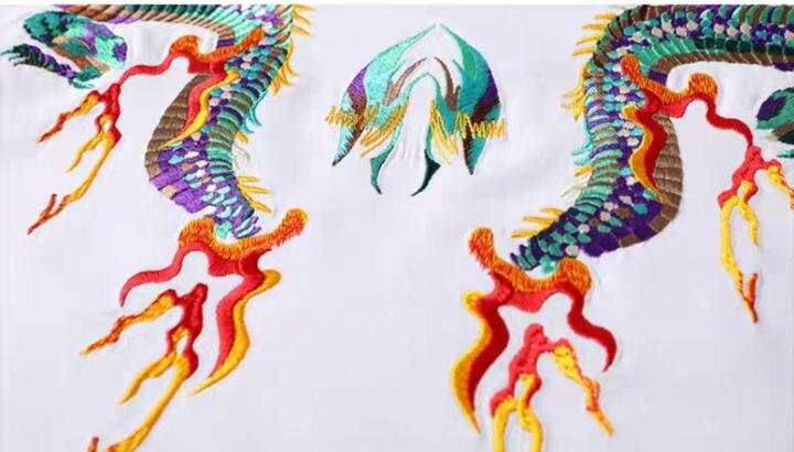 Fire Dragon Embroidered Japanese T Shirt - Large