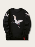 Elegant Crane Embroidered Sweatshirt - Small