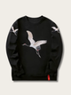 Elegant Crane Embroidered Sweatshirt - Small