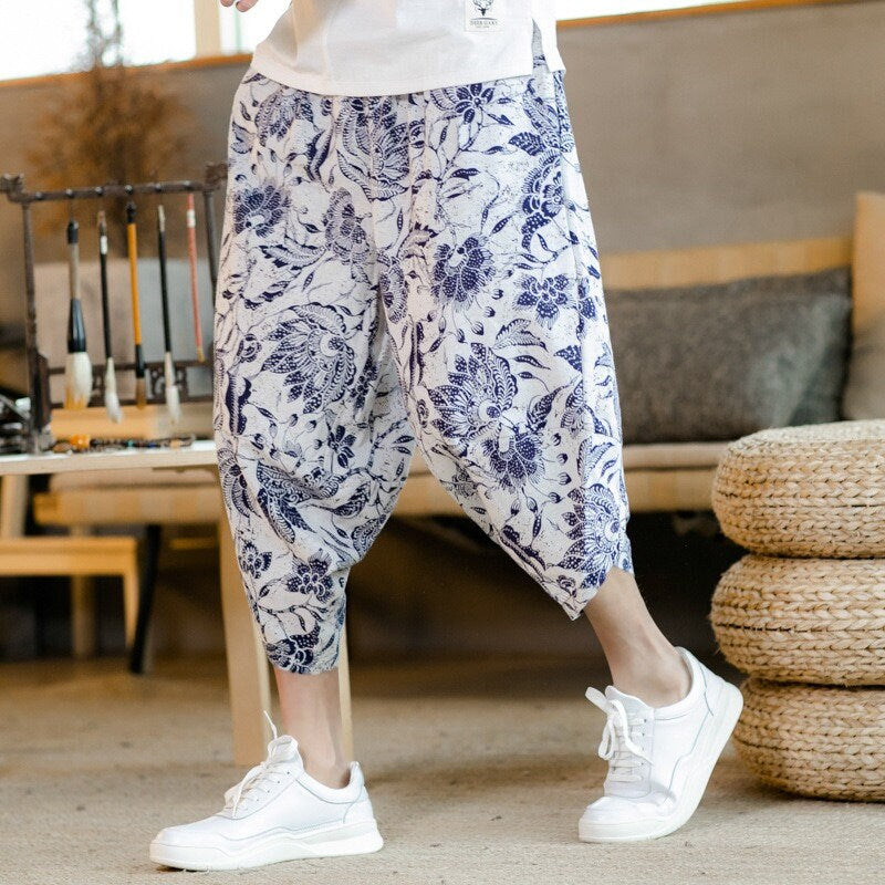 Floret Art Design Printed Japanese Pants - Medium