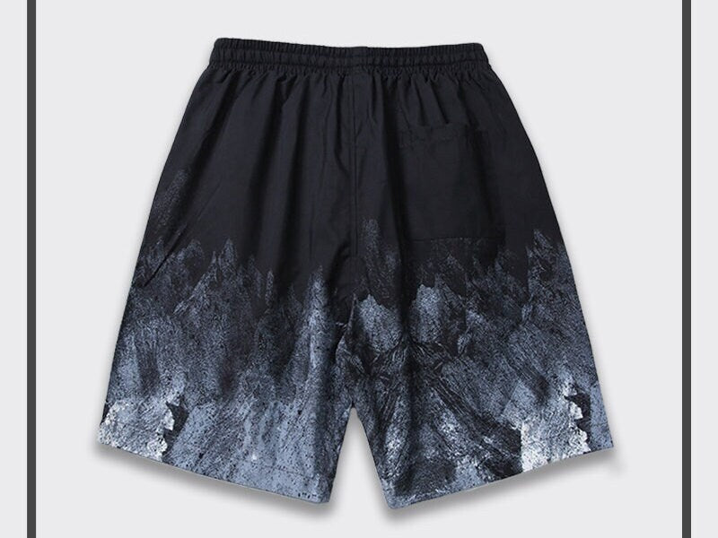 Mountain Contrast Printed Japanese Shorts - XL
