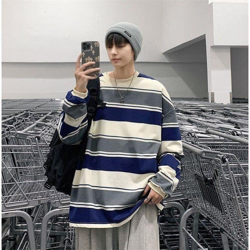 Striped Casual Japanese T Shirt - Large