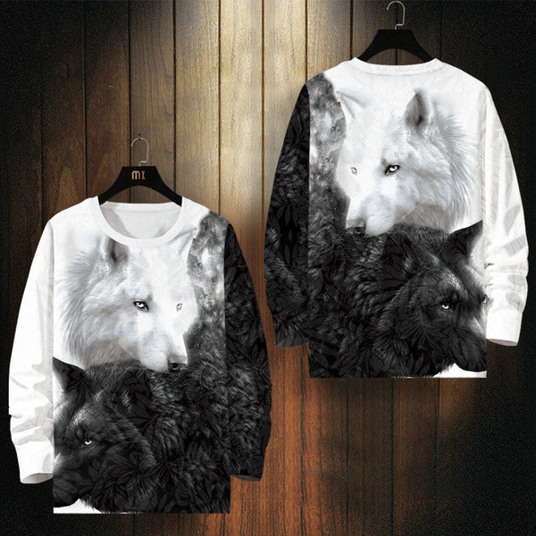 Yin Yang Wolf Print Japanese Style Sweater - Small