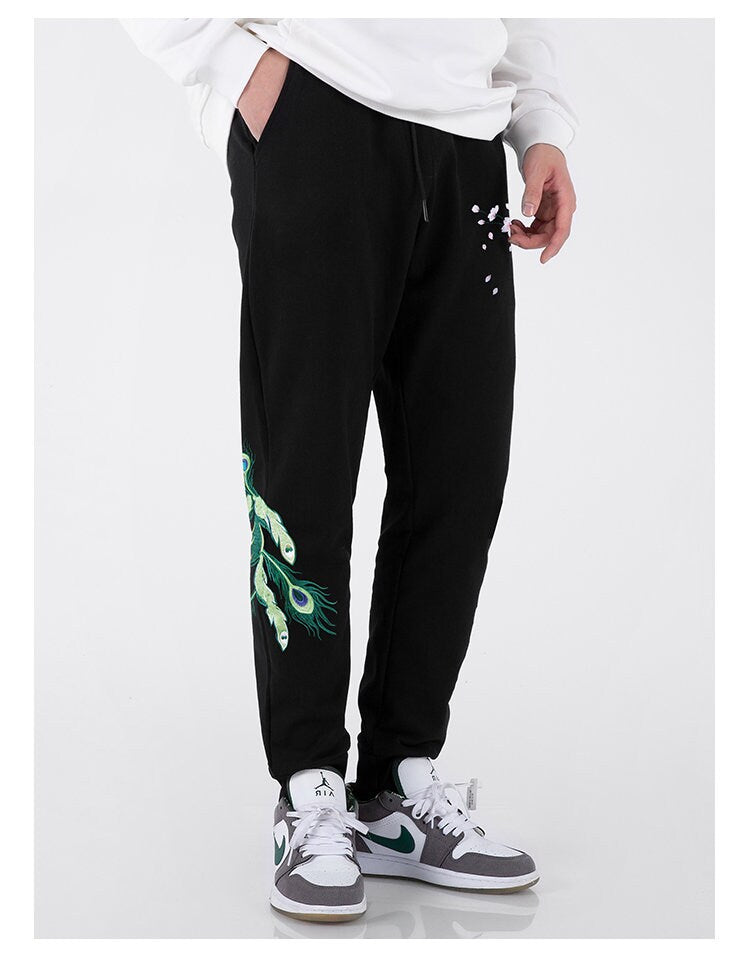 Peacock Art Embroidered Japanese Pants - 4XL