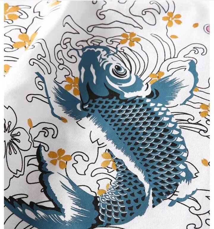 Carp Fish Embroidered Japanese T Shirt - 3XL