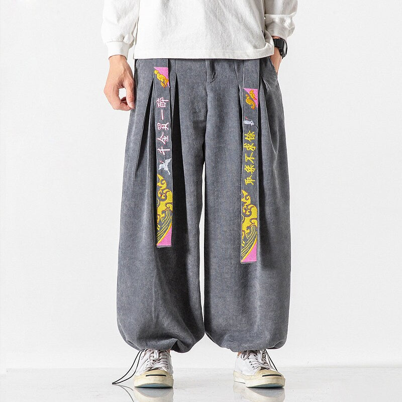 Plain Retro Style Wide Leg Japanese Harem Pants - Large
