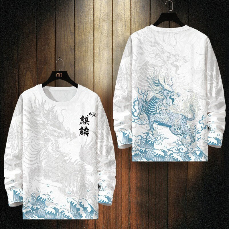 Legendary Beast Pattern Print Japanese Sweat Shirt - Small
