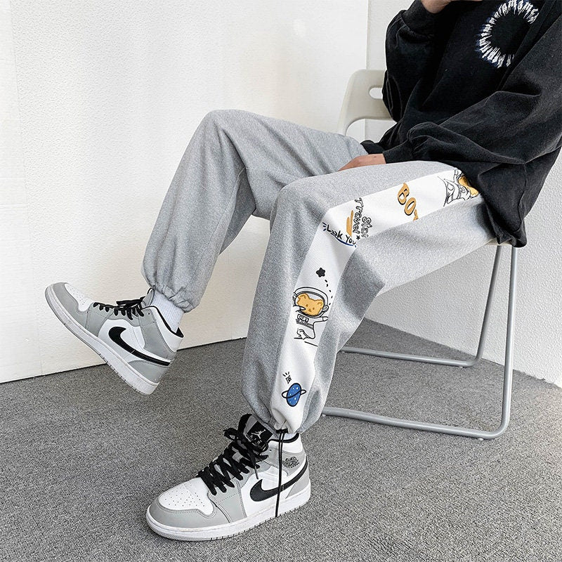 Printed Retro Drawstring Japanese Pants - Large