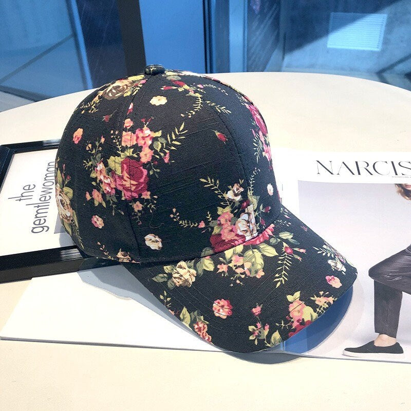Floral Printed Japanese Baseball Cap - White