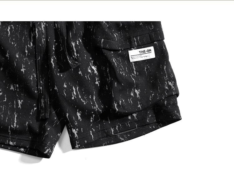 Ink Pattern Printed Retro Japanese Shorts - 2XL