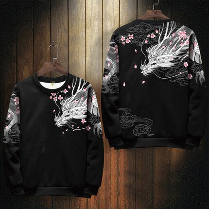 Dragon Sakura Print Japanese Modern Sweater - Small