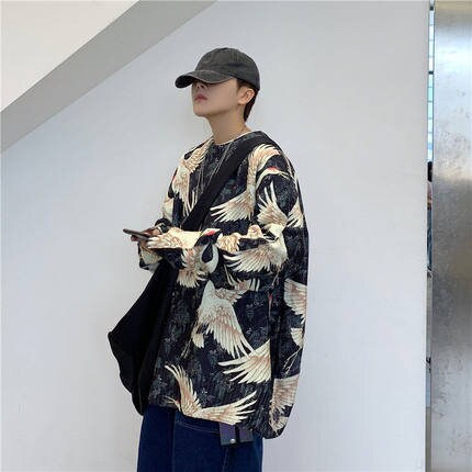 Printed Crane Harajuku Japanese Sweater - Medium