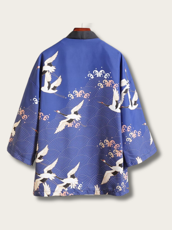 Majestic Crane Waves Kimono Cardigan - Medium