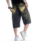 Leaves Design Embroidered Denim Japanese Shorts - 42