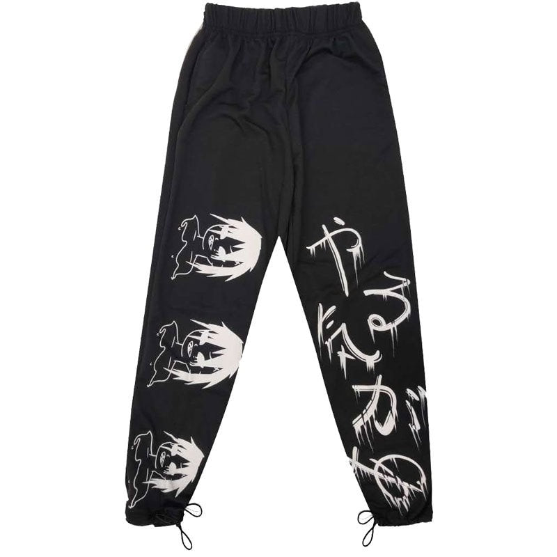 Graffiti Letter Print Retro Japanese Modern Pants - Medium