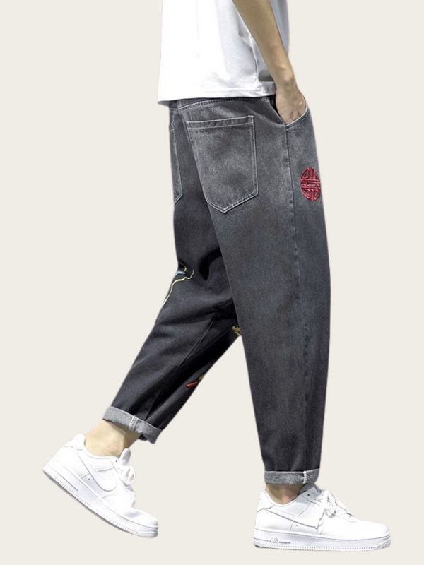 Monkey King Embroidered Japanese Ankle Pants - 29