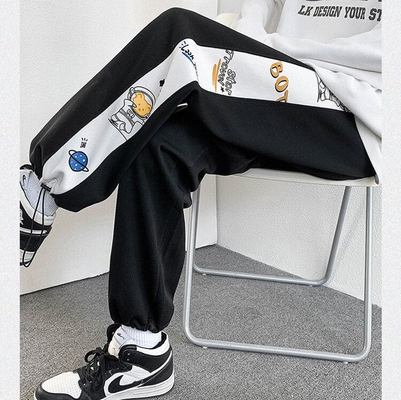 Printed Retro Drawstring Japanese Pants - Medium